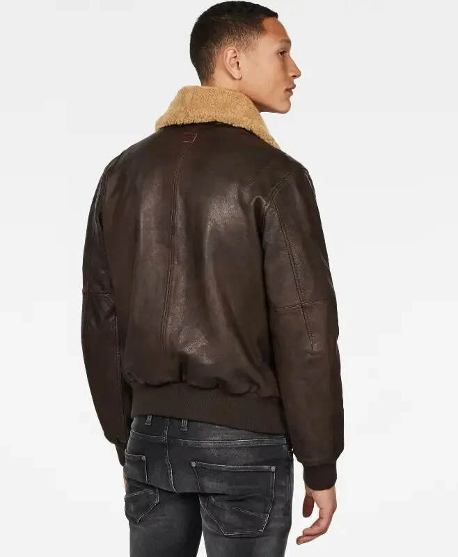 G-STAR BOLLARD LEATHER BOMBER Jacket (Brown, M-Size) - Image 3 of 4