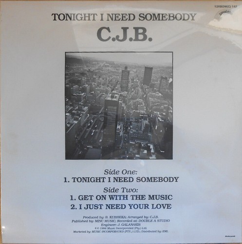 C.J.B. ORIG Sealed Sth African PS 12 Tonight I need somebody 84 Soul Boogie R&B - Picture 2 of 2