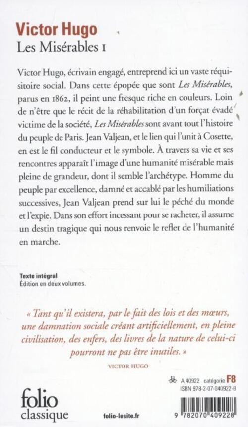 Thumbnail - Les Miserables 1 Victor Hugo Taschenbuch Folio 962 S. Französisch 2000