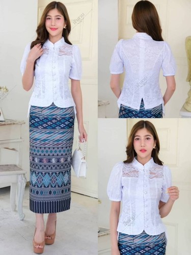 LAOS/THAI TRADITIONAL LACE/SILK BLOUSE SHIRTS - Available Chest Sizes 32" - 46" - Picture 9 of 66