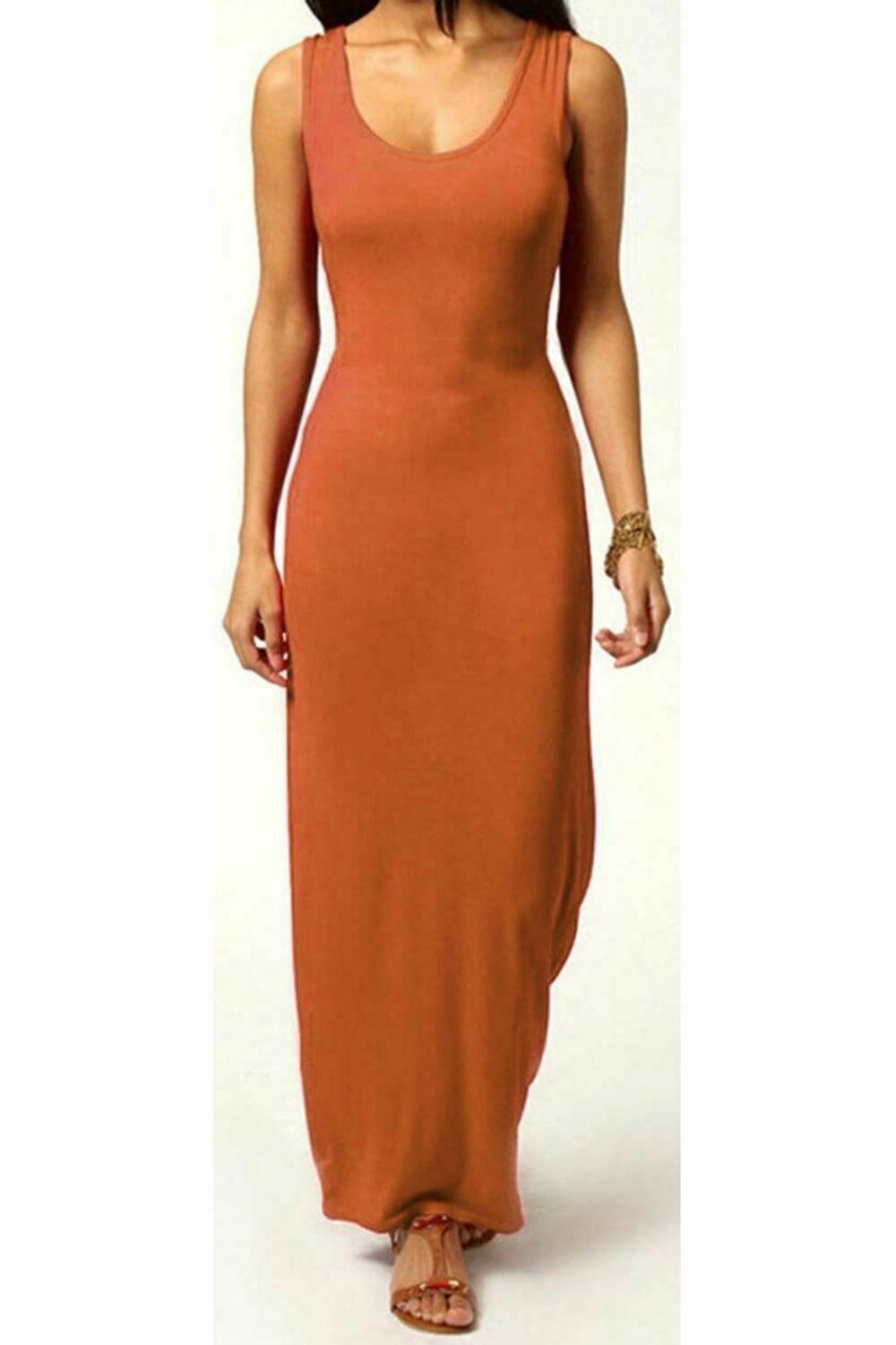 Womens Long Maxi Dress Ladies Stretch Jersey Plain Racer Muscle Back