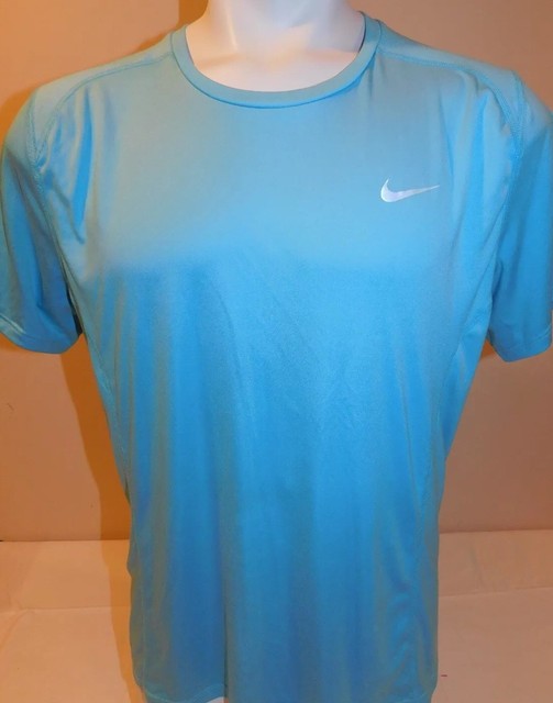Nike Mens Large Aqua Blue Short Sleeve Dri Fit Shirt Nike Running | eBay