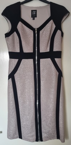 JAX Women’s Champagne Gold & Black Dress. Front Zipper Sheath Bodycon. Size: 10 - Picture 5 of 11
