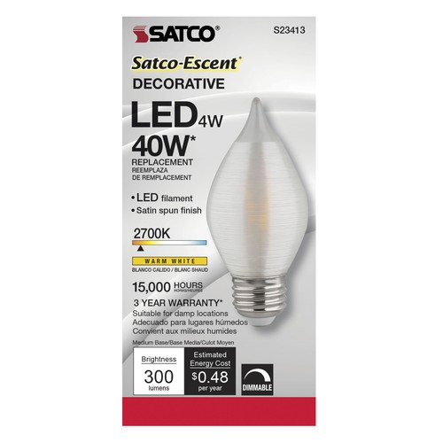 4W =40W LED Candle Light Thread Satin Spun Chandelier C15 E26 Base Warm White - Picture 4 of 6
