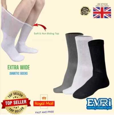MA HOSIERY AND MED PEDS Men Women Diabetic Sports Socks Non Elastic Extra Wide Breathable lot
