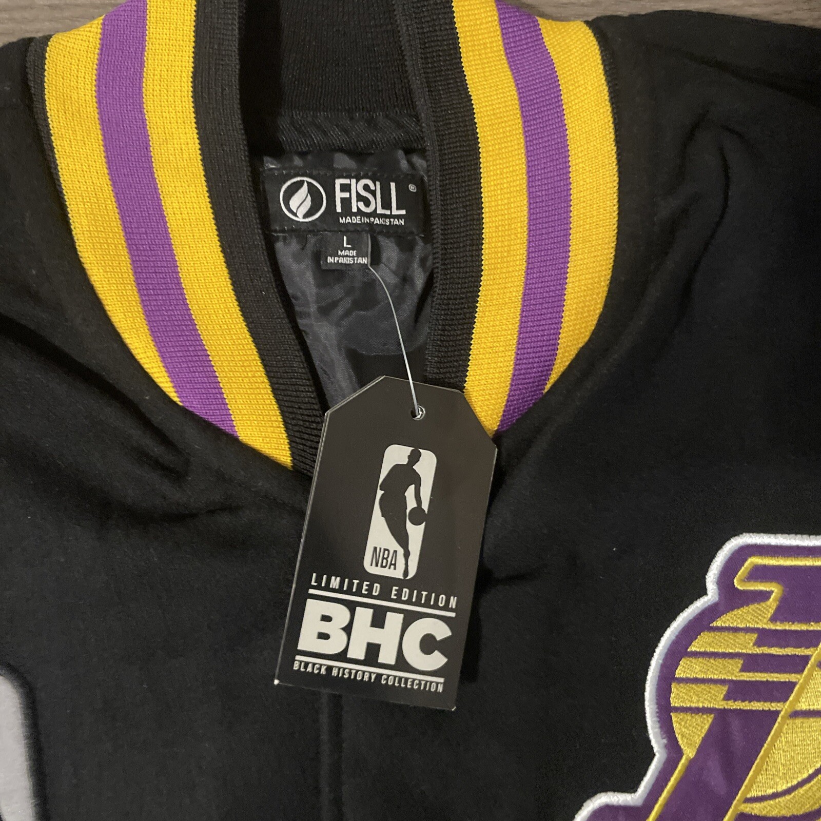 los Angeles Lakers Black FISLL Black History Collection Full Snap Jacket Size L