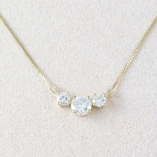 3 Stone Set Pendant Round Cut GDGL 0.80CT Lab-Grown Diamond 14K Yellow Gold