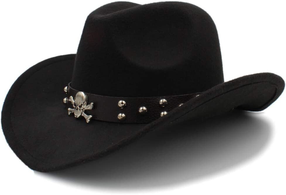 Black Western Skull Cowboy, Cowgirl Hat, Skull Strap, Men  display picture 2
