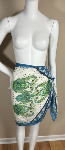 FREE PEOPLE PLAYA Blue + Green Floral SARONG Swim Coverup + Bag 66" NWOT $59 - Picture 5 of 8