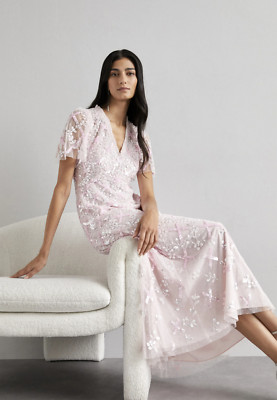 Needle &Thread GARDEN LATTICE ankle gown UK16 US12 baby pink sequin dress BNWT