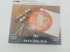Artist's Loft Paint by number kit. 8 in Diameter cow skull with flowers.