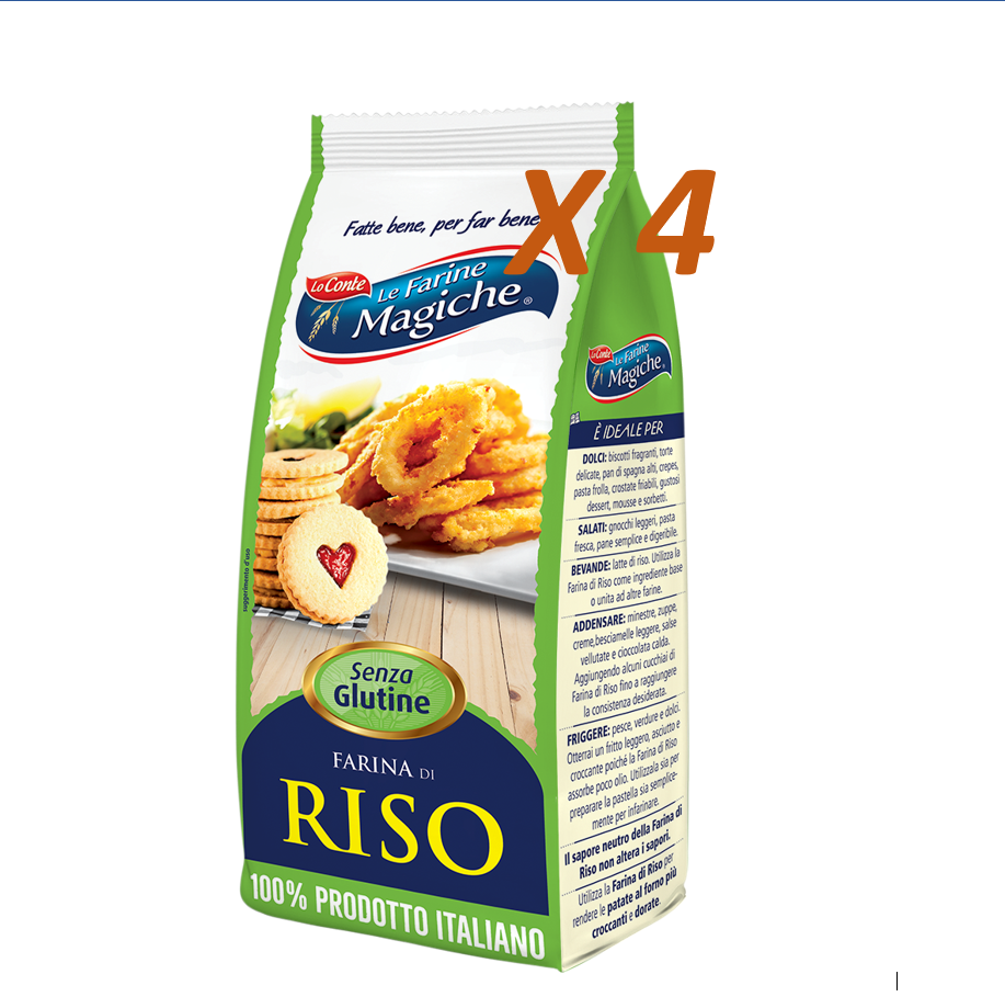 ""FARINE MAGICHE"" LO CONTE 2 KG 100% italienisches glutenfreies Reismehl (4x500g)