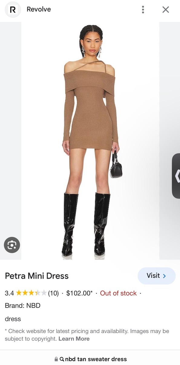 NBD PETRA MINI SWEATER DRESS TAN Size S