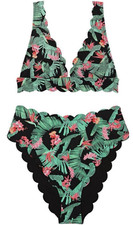 Victoria  s Secret Swim 2pc Floral Bikini Set XL Padded Scalloped High-Waist