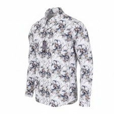STATE OF ART Men Shirt Regular Fit Patterned Button Down Neck Casual S White