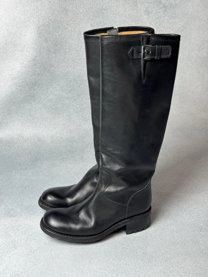 Botas Free Lance Paris Geronimo Hasta la Rodilla Cuero Negro Motociclista Hebilla Talla 36 Foto 2 de 4