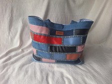 Handmade By Seals Of Kent.  Faux Leather And Upcycled Denim Patchwork Tote Bag