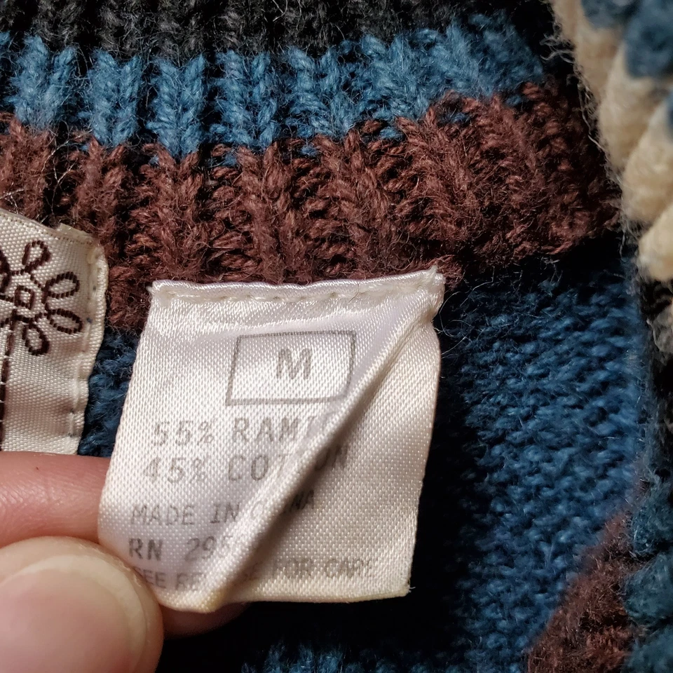 90s Vtg Blue & Brown Colorblock Mockneck Preppy Sweater Size M - Image 3 of 4