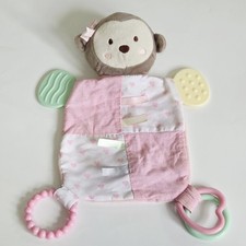 Monkey Lovey Security Blanket Modern Baby Pink Teether Crinkle Activity Toy