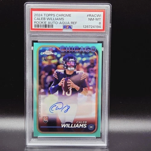 2024 Topps Chrome Caleb Williams RC Auto Aqua Refractor #/199 PSA 8
