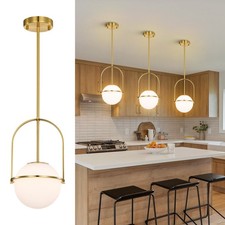 Modern Gold Pendant Light 7.1'' Glass Globe Ceiling Lamp for Kitchen Dining Room