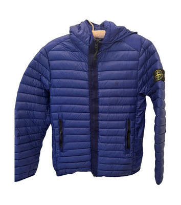 Stone Island Loom Woven Chambers Daunenjacke Nylon Blau Gr. S Kapuze Logo RV