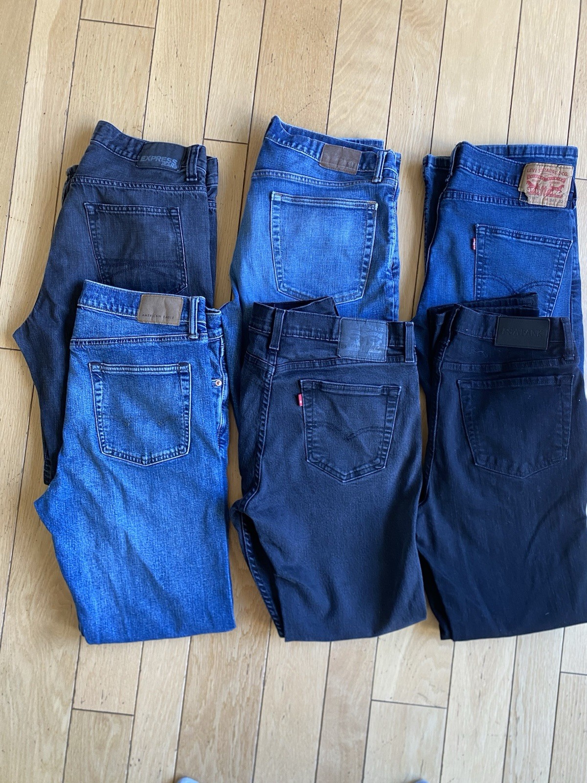 Lot of 6 pairs, Men's jeans Levi 514, Express, Jos A Bank, Gap, American Eagle thumbnail 7