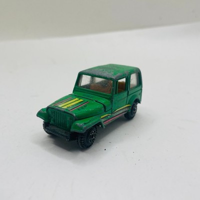Yatming? Unbranded Jeep CJ-7  Green With Yellow Stripes Hood Opens - Hong Kong
