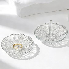 LOULIQIGIFT Set of 2 Crystal Ring Holder Dish for Women Clear Glass clear-sun