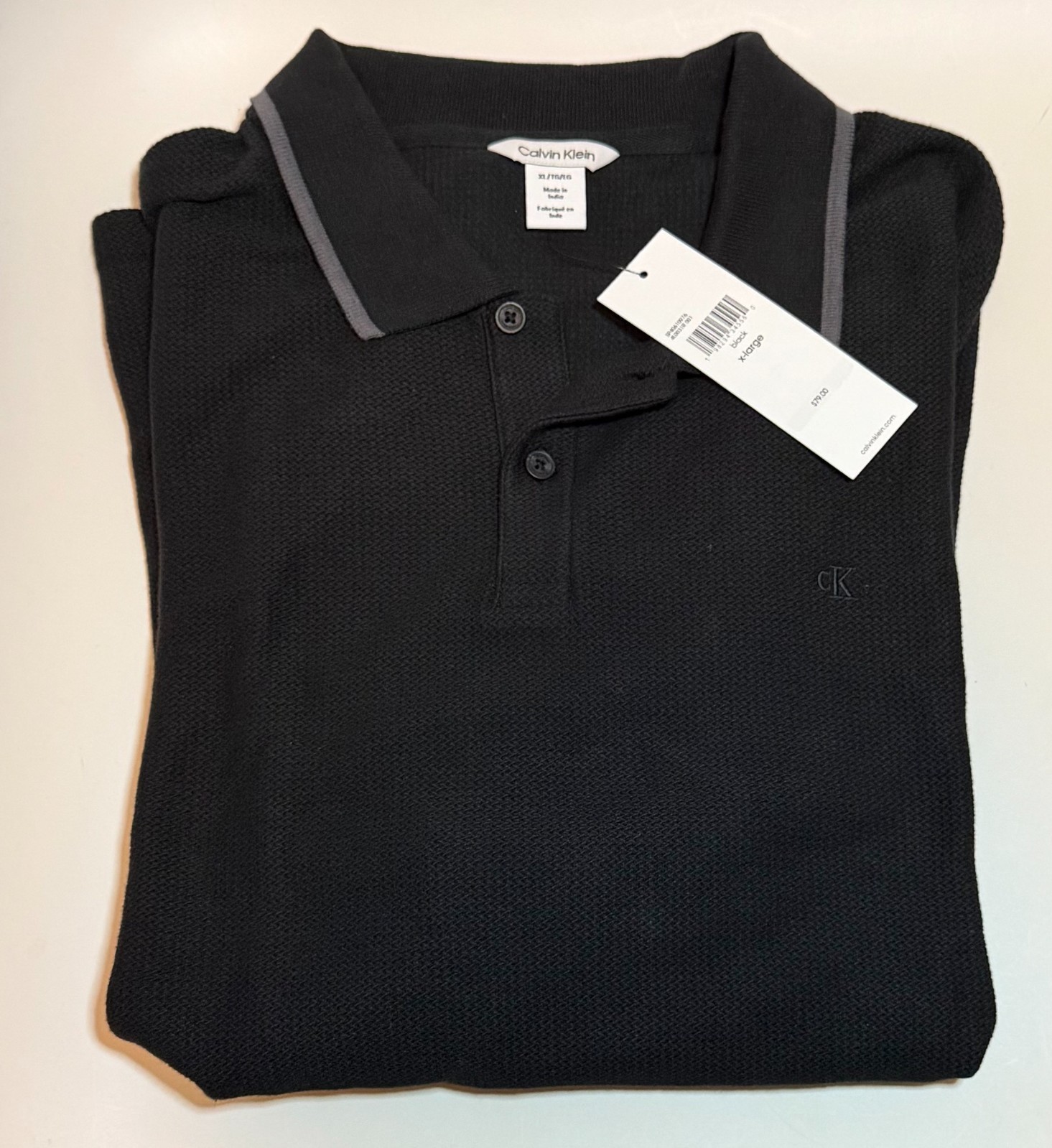 NWT CK Calvin Klein Men's Polo Shirt Black Size XL