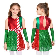 Kids Girls Skirt Stage Dress Leotard Jumpsuit Figure Ice Skating Christmas Tutu
