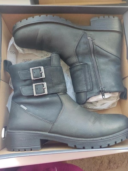 Women Ecco Boots Black Leather 38.5 #3QEA
