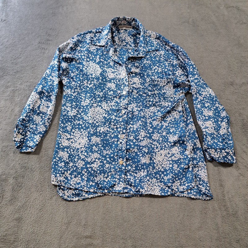 Scarlet Roos Button Up Shirt Womens Size 1 Blue Floral Long Sleeve Collared