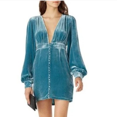 Neon Blonde Dress Womens Small Blue Vapour Mini Plunge VNeck Velvet