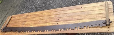 NICE Vintage CROSSCUT SAW 60'' Long Blade Wooden Handles OLD TOOL LUMBERJACK