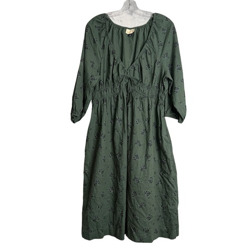 Universal Thread Linen Blend Midi Dress Womens L Green Floral Tie Front Boho