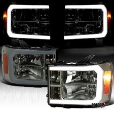 Fit 2007-2014 Gmc Sierra 1500 2500hd Led Tube Smoke Headlights Head Lamps 07-14
