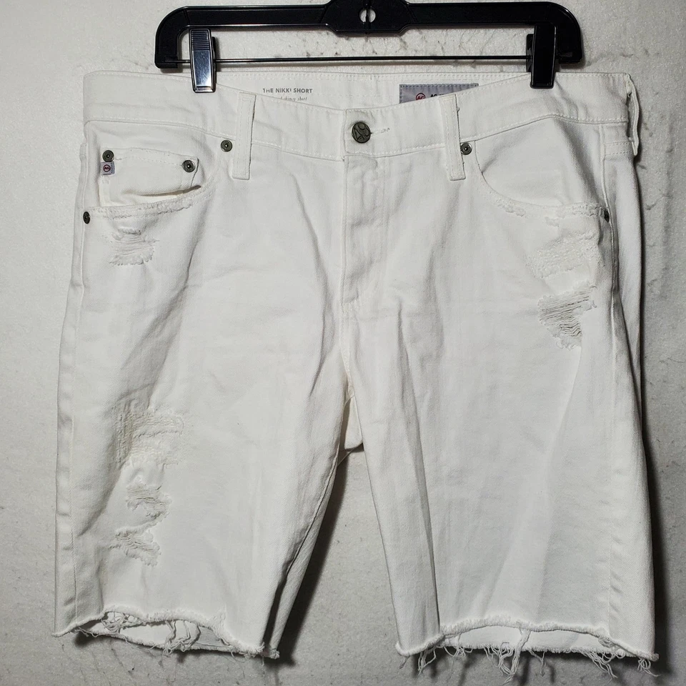Pantalones Cortos Nikki AG Adriano Goldschmied para Mujer 32 Blanco Denim Desgastado Dobladillo Deshilachado Foto 2 de 4