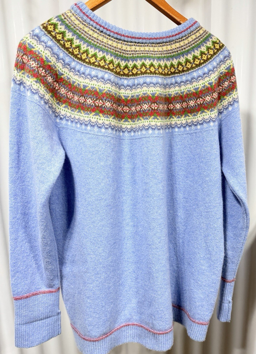 ERIBÉ Scotland Alpine Short Sweater Sky Blue Lambswool Fair Isle Tall 100% Wool View 4