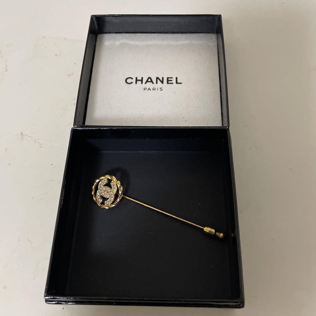 Vintage Chanel Rhinestone Brooch Gold Plated Coco Mark Pre-Owned