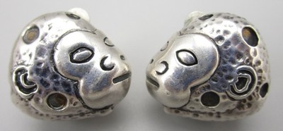 WHIMSICAL DIAN MALOUF STERLING SILVER MONKEY HEAD CLIP ON EARRINGS 