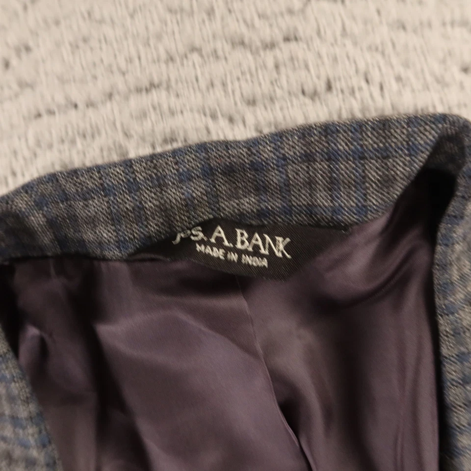 Jos A Bank Jacket 2XL 2XLT 50L Blue Gray Check Big & Tall Plaid 100% Wool Blazer - Image 3 of 4