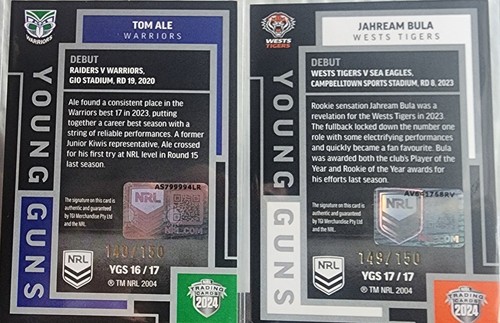 2024 NRL Elite Young Guns Signature Set #YGS01 TO #YGS17 /150 - Picture 12 of 12