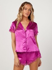 Boux Avenue Maisie satin revere and shorts set - Orchid Size 16