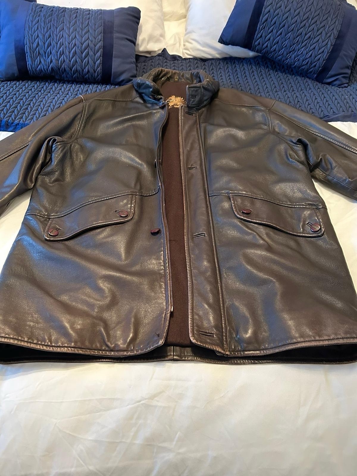 Hugo Boss Men's Leather Jacket Brown Tan Vintage Biker Size XXL (54) image 2