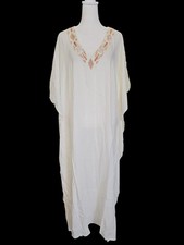 America  Beyond Ivory Embroidered Beaded V-Neck Kaftan Gown M/L 100 Viscose