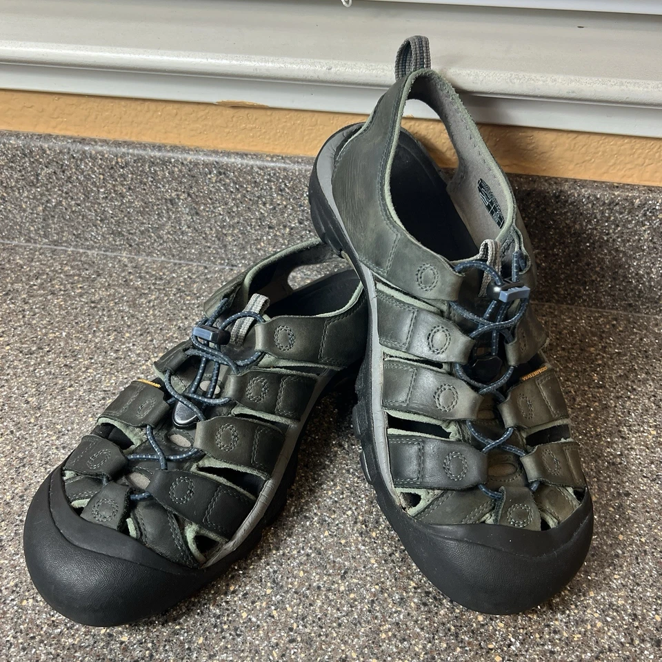 Keen Newport Hydro 皮革凉鞋灰色/绿色男式 11-11.5 运动远足户外 — 第 3/4 张图片