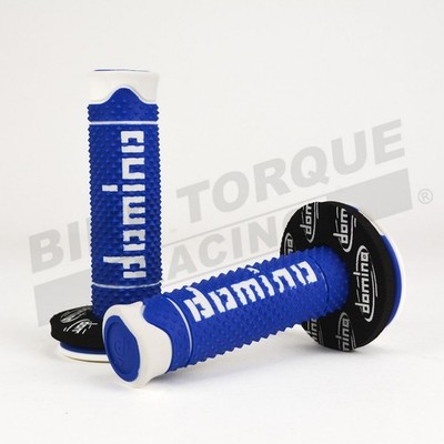 Original Domino A260 blau & weiß Offroad Griffe & schwarze Donuts für TM Bikes