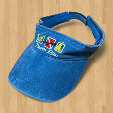Blue Embroidered Adjustable Women's Visor, Cotton Canvas, Solid Beach Theme
