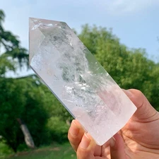 388G Natural Clear White Crystal Obelisk Transparent Quartz Energy Column Reik
